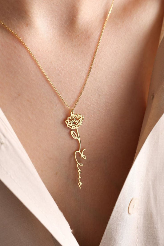 Flower with name necklace