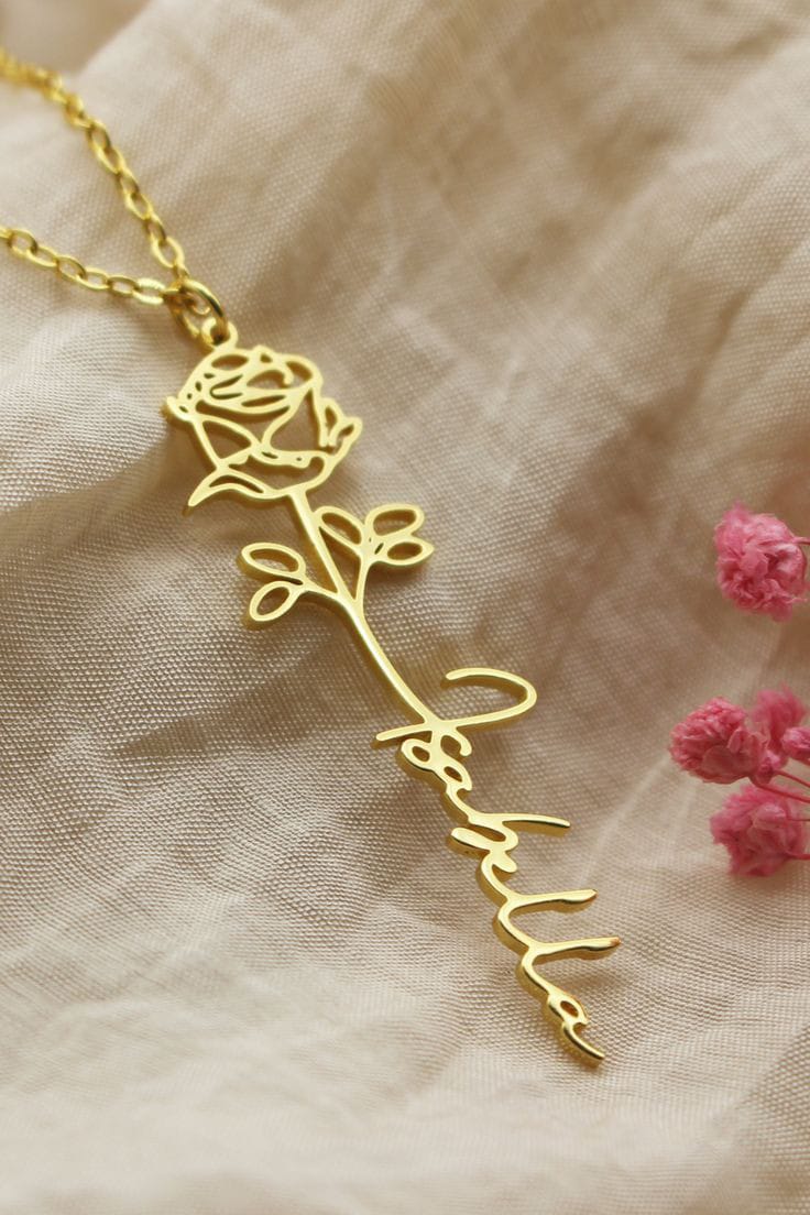 Flower with name necklace